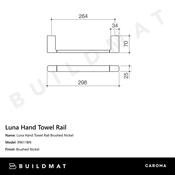Caroma Luna Hand Towel Rail Brushed Nickel