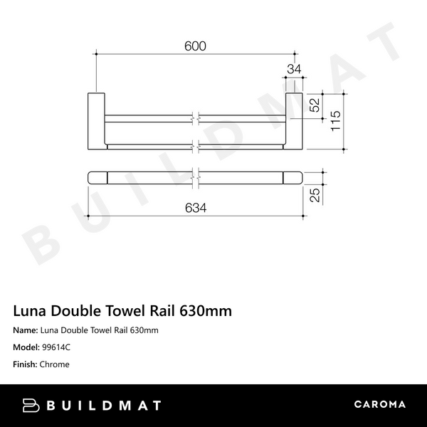 Caroma Luna Chrome Double Towel Rail 630mm