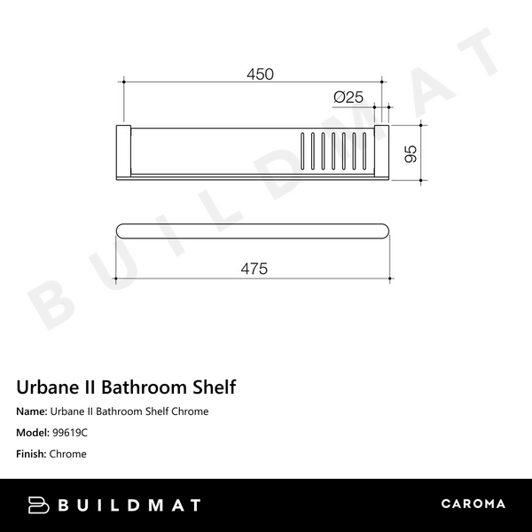 Caroma Urbane II Bathroom Shelf Chrome