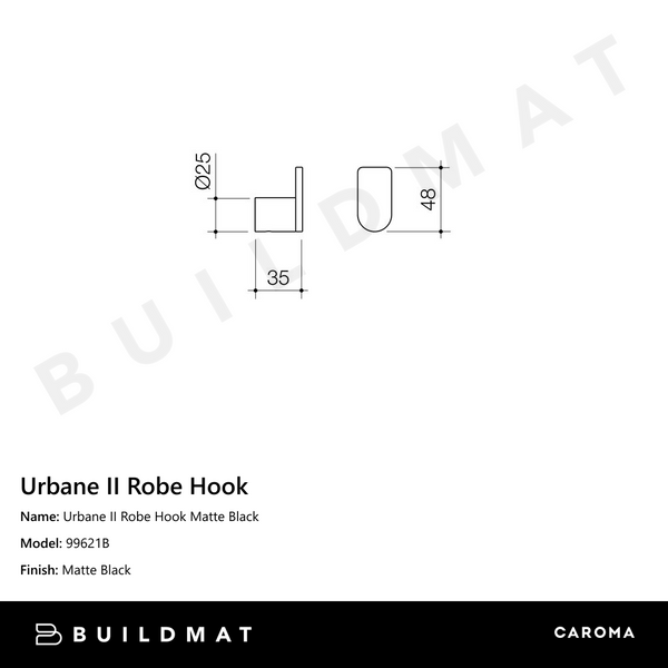 Caroma Urbane II Robe Hook Matte Black