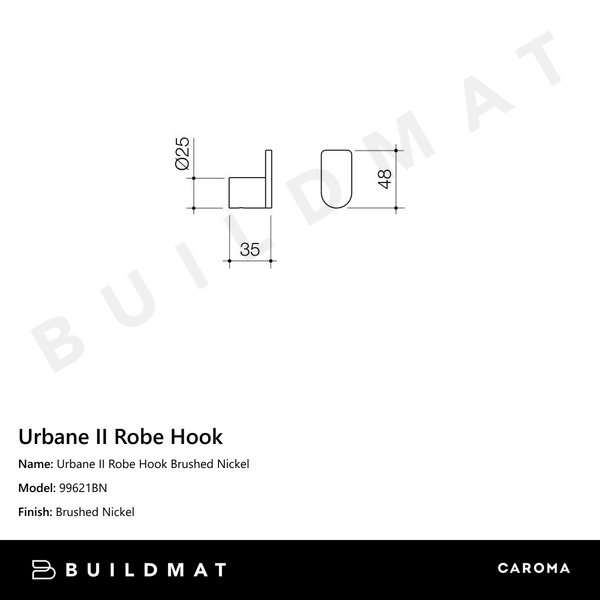 Caroma Urbane II Robe Hook Brushed Nickel