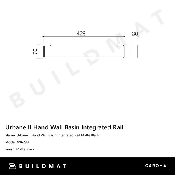 Caroma Urbane II Hand Wall Basin Integrated Rail Matte Black