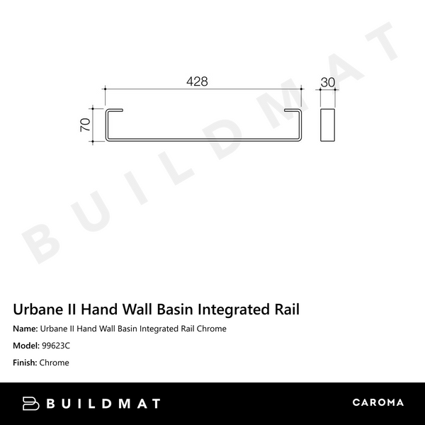 Caroma Urbane II Hand Wall Basin Integrated Rail Chrome
