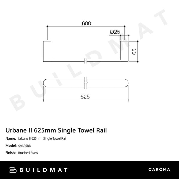 Caroma Urbane II 625mm Single Towel Rail Brushed Brass