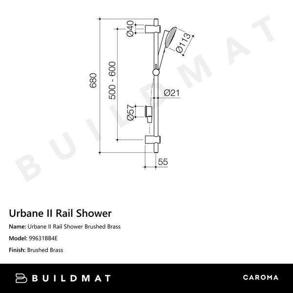 Caroma Urbane II Rail Shower Brushed Brass