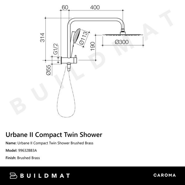 Caroma Urbane II Compact Twin Shower Brushed Brass