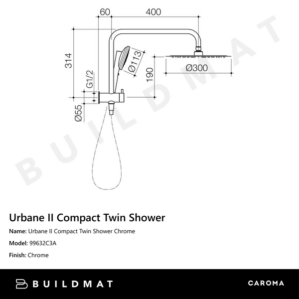 Caroma Urbane II Compact Twin Shower Chrome