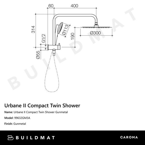 Caroma Urbane II Compact Twin Shower Gunmetal