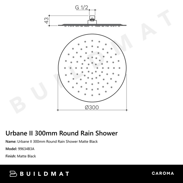 Caroma Urbane II 300mm Round Rain Shower Matte Black