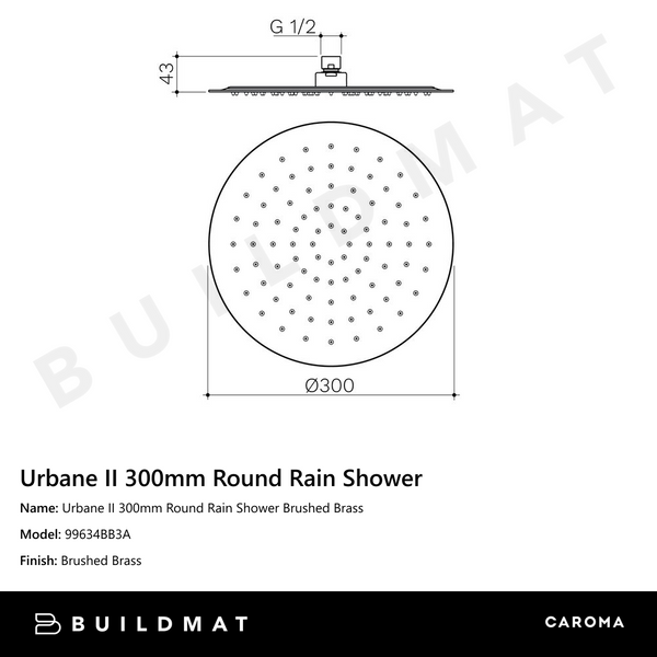 Caroma Urbane II 300mm Round Rain Shower Brushed Brass