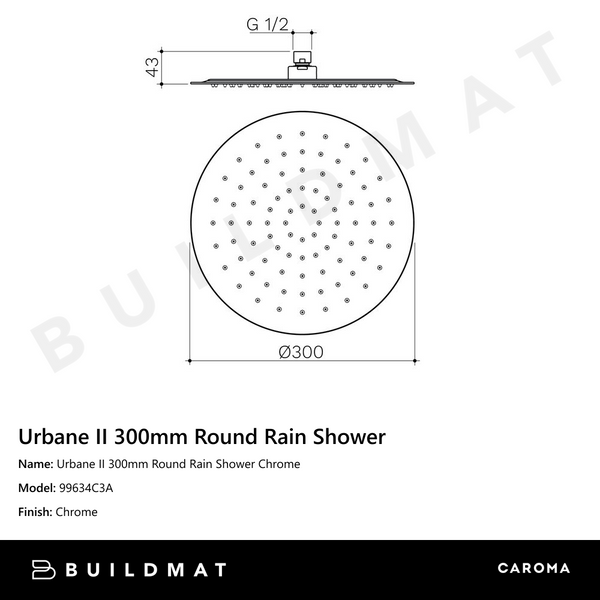 Caroma Urbane II 300mm Round Rain Shower Chrome