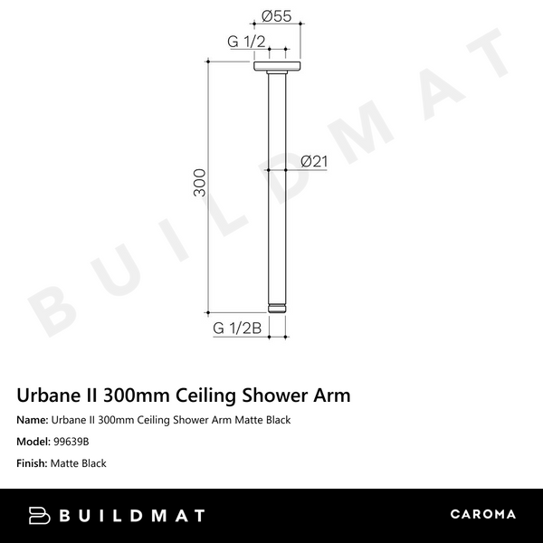 Caroma Urbane II 300mm Ceiling Shower Arm Matte Black