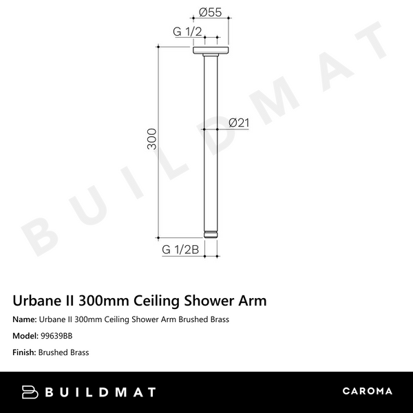 Caroma Urbane II 300mm Ceiling Shower Arm Brushed Brass