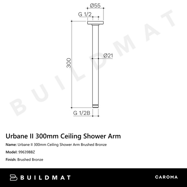 Caroma Urbane II 300mm Ceiling Shower Arm Brushed Bronze