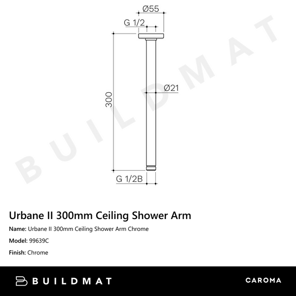 Caroma Urbane II 300mm Ceiling Shower Arm Chrome