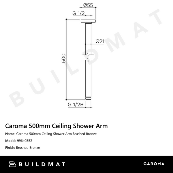 Caroma 500mm Ceiling Shower Arm Brushed Bronze