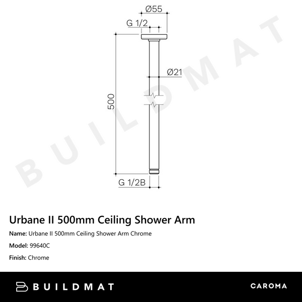 Caroma Urbane II 500mm Ceiling Shower Arm Chrome