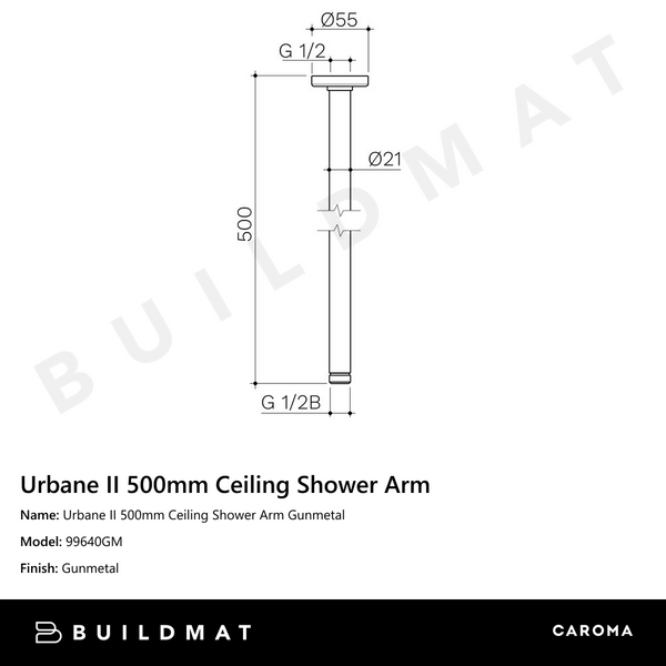 Caroma Urbane II 500mm Ceiling Shower Arm Gunmetal