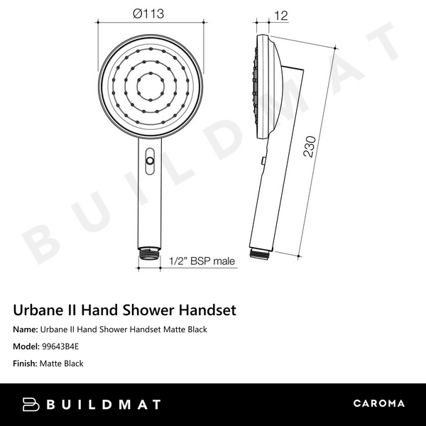 Caroma Urbane II Hand Shower Handset Matte Black