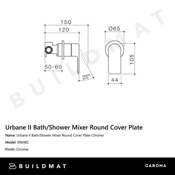 Caroma Urbane II Bath/Shower Mixer Round Cover Plate Chrome