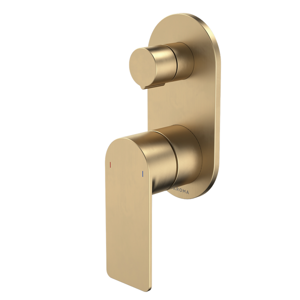 Caroma Urbane II Bath/Shower Mixer With Diverter Round Cover Plate Brushed Brass