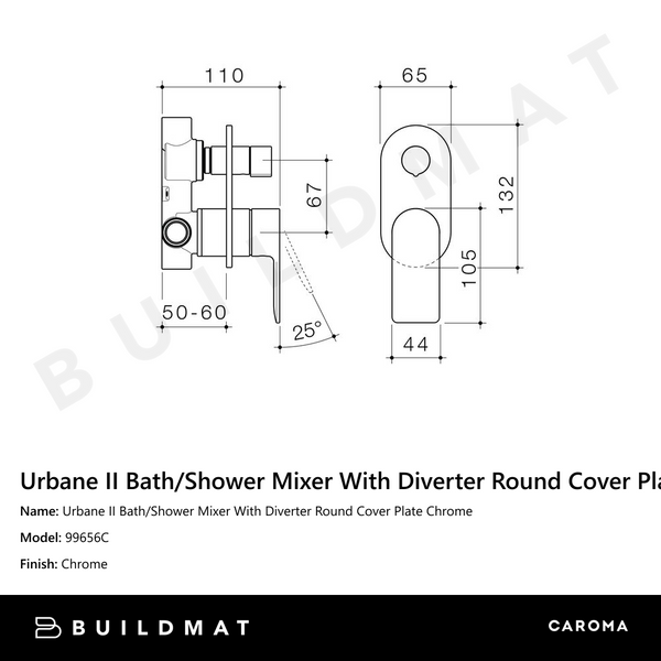 Caroma Urbane II Bath/Shower Mixer With Diverter Round Cover Plate Chrome
