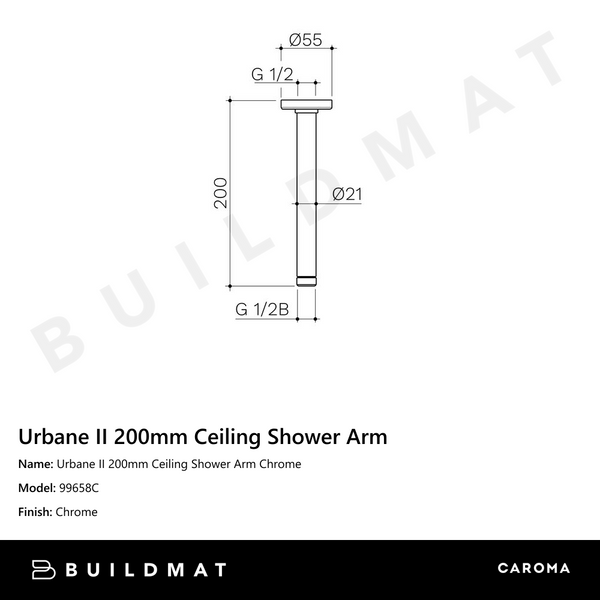 Caroma Urbane II 200mm Ceiling Shower Arm Chrome