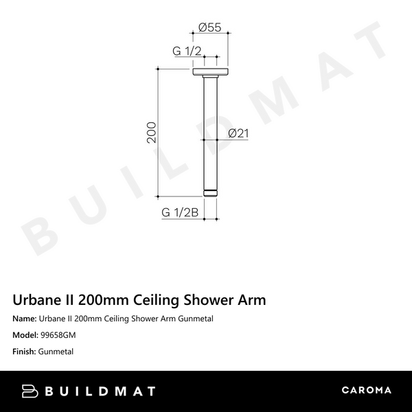 Caroma Urbane II 200mm Ceiling Shower Arm Gunmetal