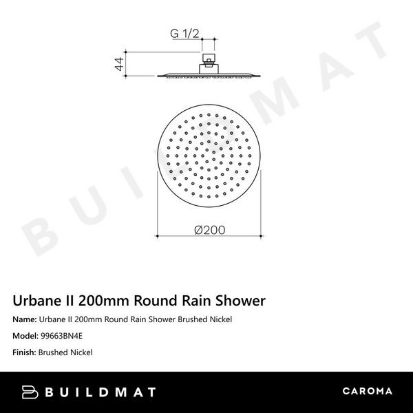 Caroma Urbane II 200mm Round Rain Shower Brushed Nickel