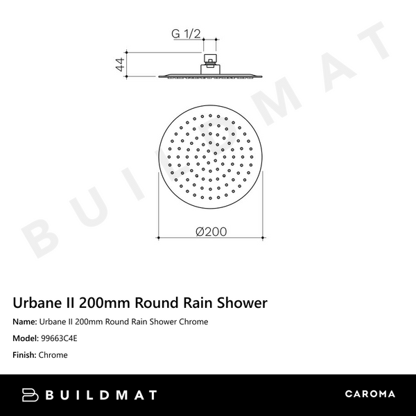 Caroma Urbane II 200mm Round Rain Shower Chrome