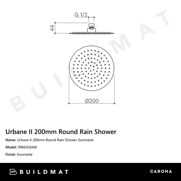 Caroma Urbane II 200mm Round Rain Shower Gunmetal