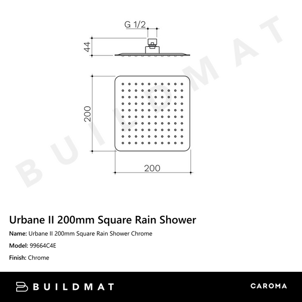 Caroma Urbane II 200mm Square Rain Shower Chrome