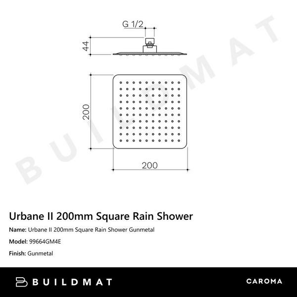 Caroma Urbane II 200mm Square Rain Shower Gunmetal