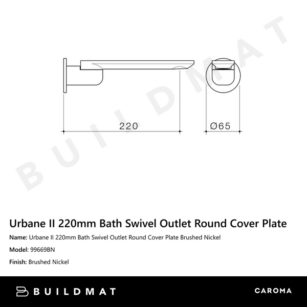 Caroma Urbane II 220mm Bath Swivel Outlet Round Cover Plate Brushed Nickel