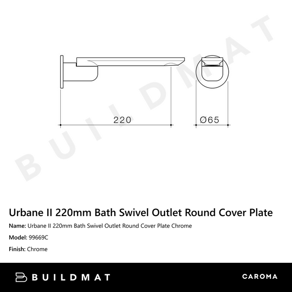 Caroma Urbane II 220mm Bath Swivel Outlet Round Cover Plate Chrome
