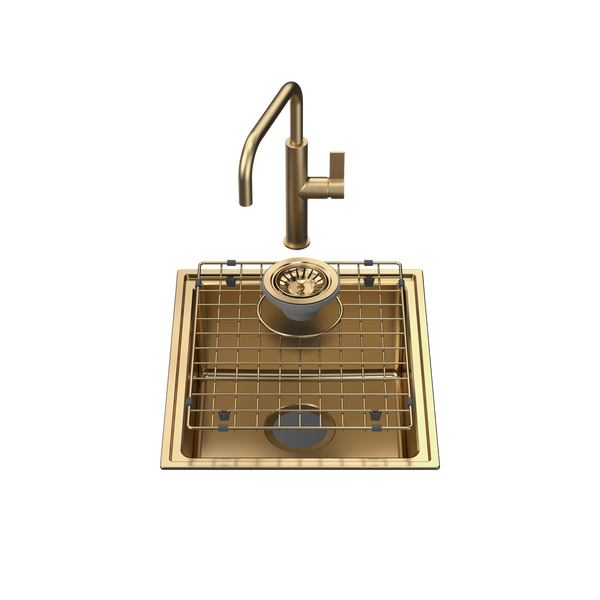Caroma Urbane II Single Bowl Sink with Urbane II Sink Mixer Brushed Brass