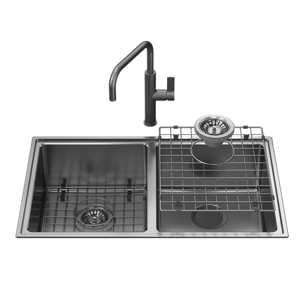 Caroma Urbane II Double Bowl Sink with Urbane II Sink Mixer Gunmetal