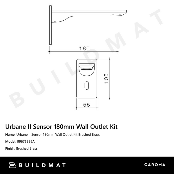 Caroma Urbane II  Sensor 180mm Wall Outlet Kit Brushed Brass