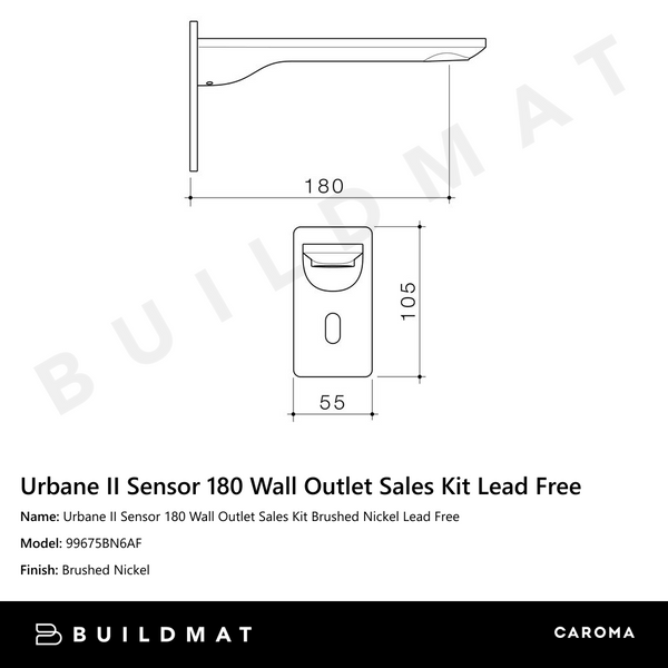 Caroma Urbane II Sensor 180 Wall Outlet Sales Kit Brushed Nickel Lead Free