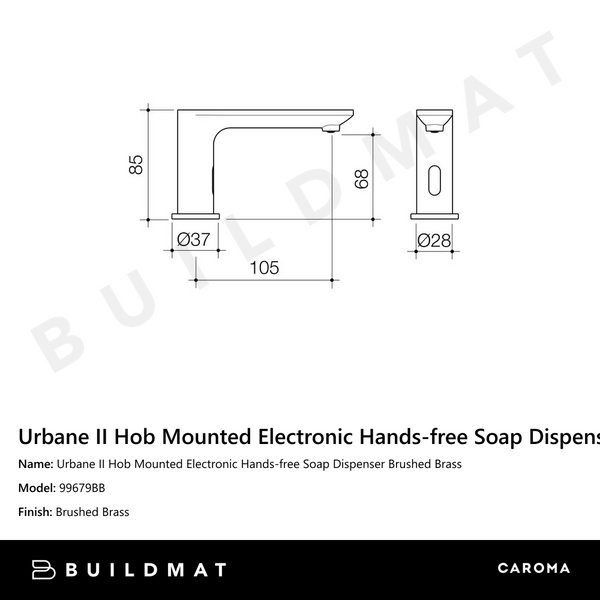 Caroma Urbane II Hob Mounted Electronic Hands-free Soap Dispenser Brushed Brass