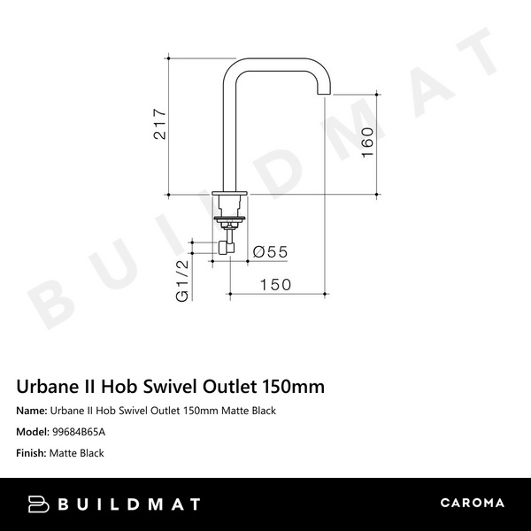 Caroma Urbane II Hob Swivel Outlet 150mm Matte Black
