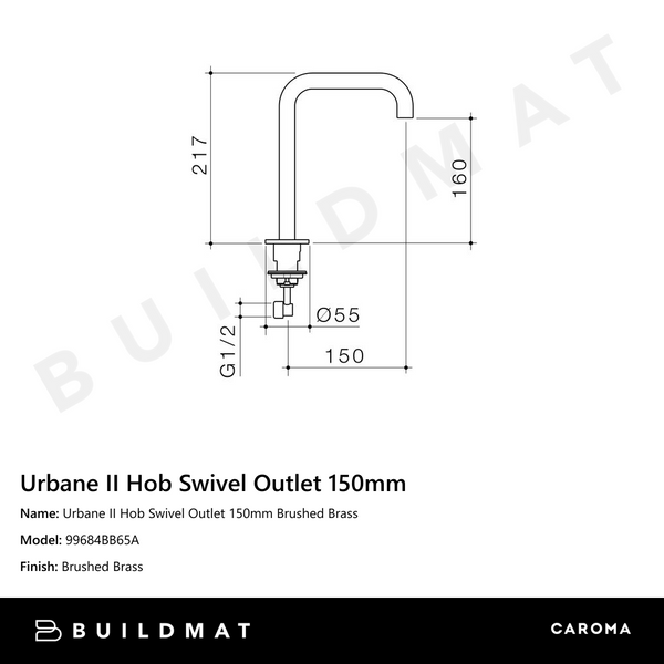 Caroma Urbane II Hob Swivel Outlet 150mm Brushed Brass