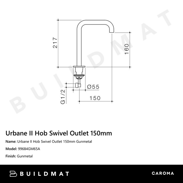 Caroma Urbane II Hob Swivel Outlet 150mm Gunmetal