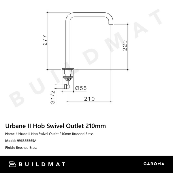 Caroma Urbane II Hob Swivel Outlet 210mm Brushed Brass
