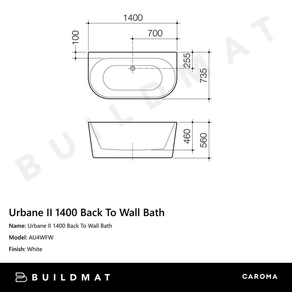 Caroma Urbane II 1400 Back To Wall Bath