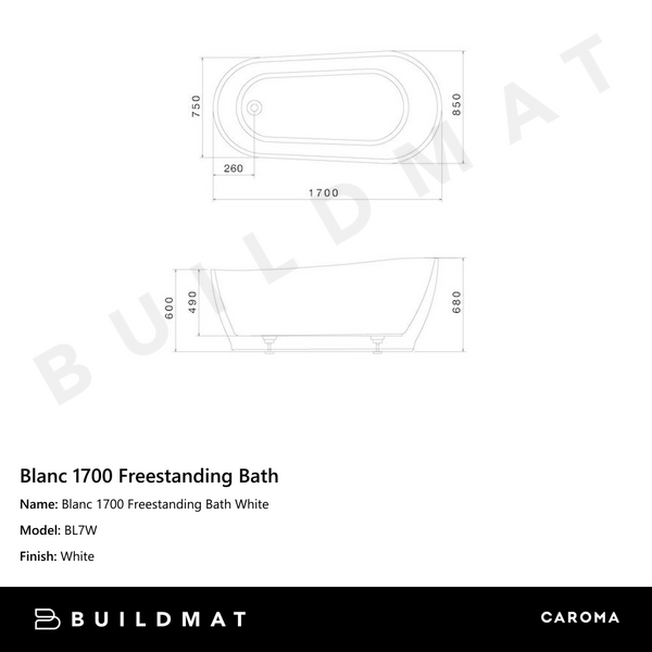 Caroma Blanc 1700 Freestanding Bath White