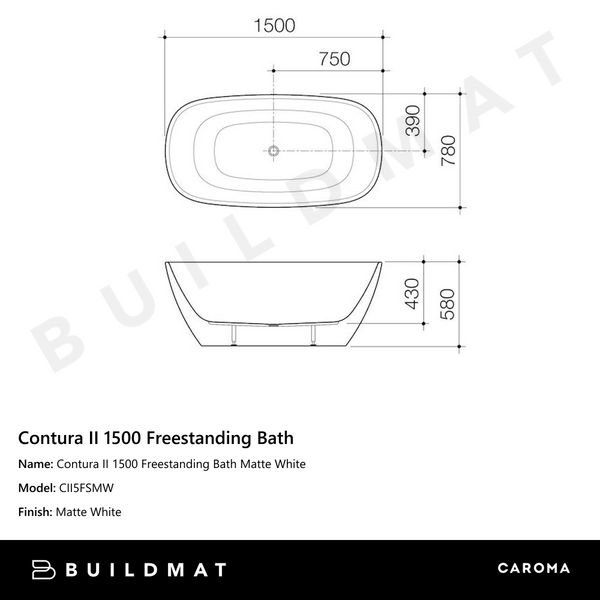 Caroma Contura II 1500 Freestanding Bath Matte White