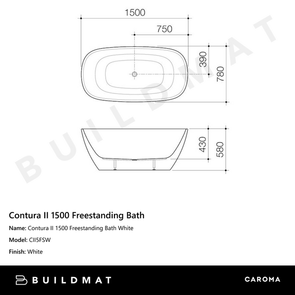 Caroma Contura II 1500 Freestanding Bath White