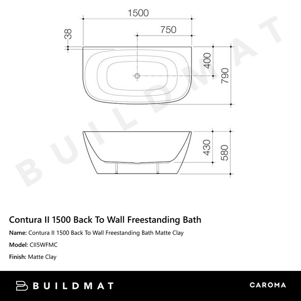 Caroma Contura II 1500 Back To Wall Freestanding Bath Matte Clay