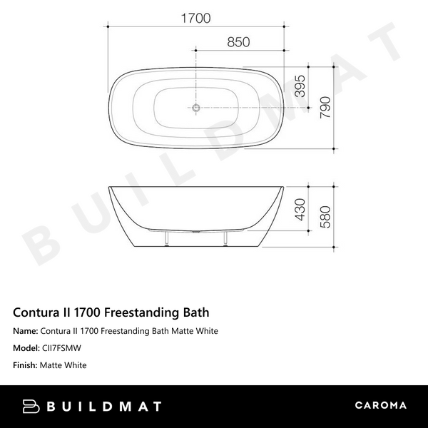 Caroma Contura II 1700 Freestanding Bath Matte White